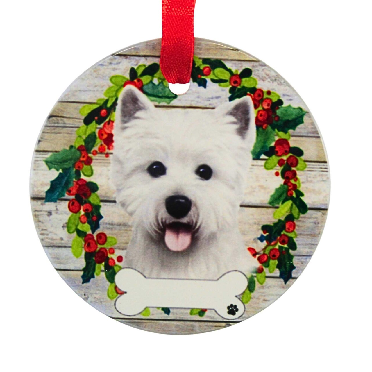 E & S Imports 3.5 Inch Ceramic Westie Ornament Christmas Tree Ornament , Dog Puppy Ribbon Cherish Pet